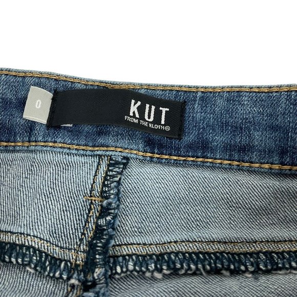 KUT from the Kloth Jeans Women's Sz 0 Reese Ankle Blue Straight Leg Frayed Hem - Picture 3 of 11